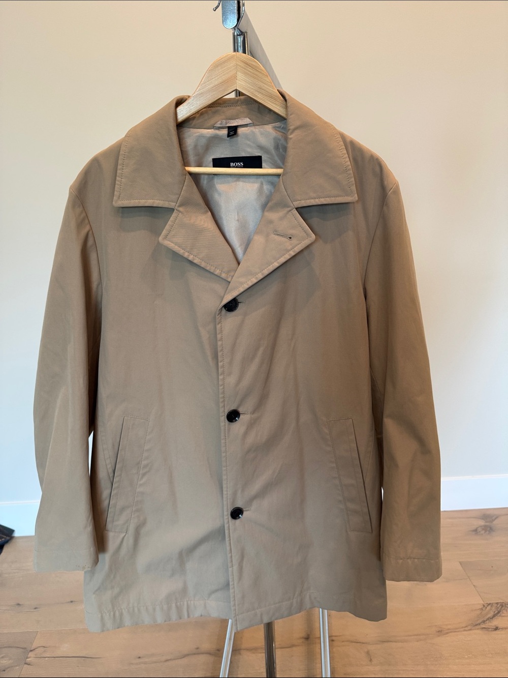 BOSS Men's Beige Single-Breasted Trench Coat